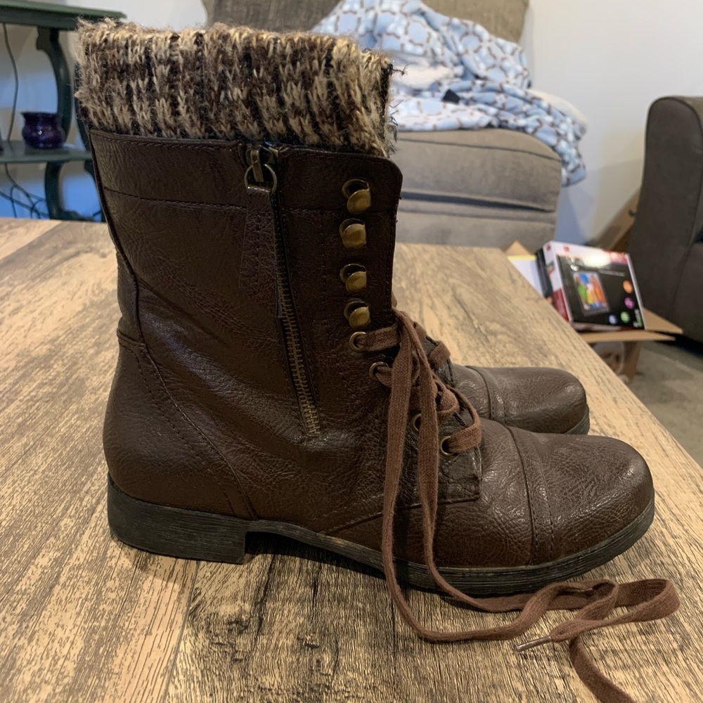 Brown combat boots